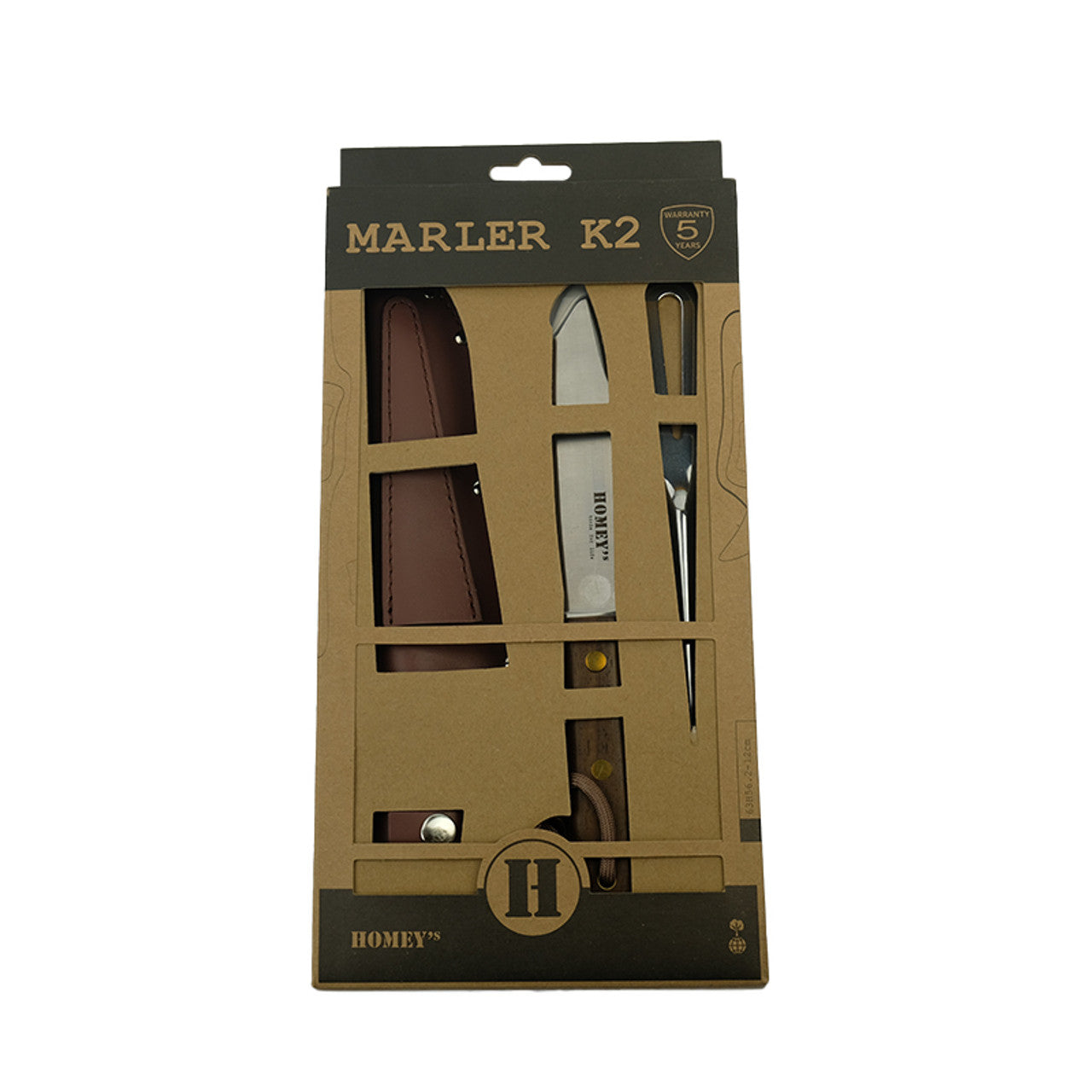 Homey's Marler K2 Bootmes RVS hout met priem en etui