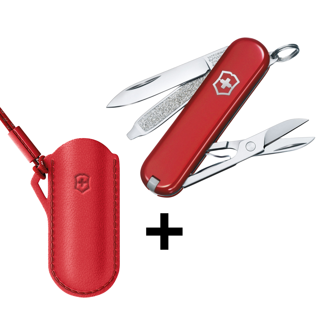 Victorinox Classic SD 7 Functies Rood + Lederen Etui Rood