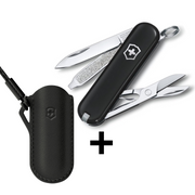 Victorinox Classic SD 7 Functies Zwart Dark Illusion + Lederen Etui Zwart