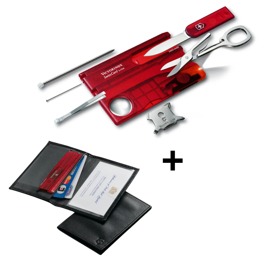 Victorinox Swisscard Lite Rood Transparant Zakmes 13 functies + Etui 4.0873.L