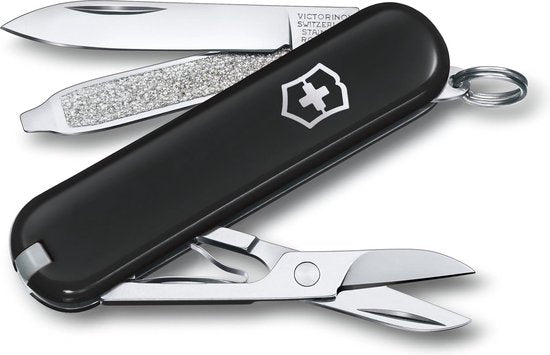 Victorinox Classic SD 7 Functies Zwart Dark Illusion + Lederen Etui Zwart