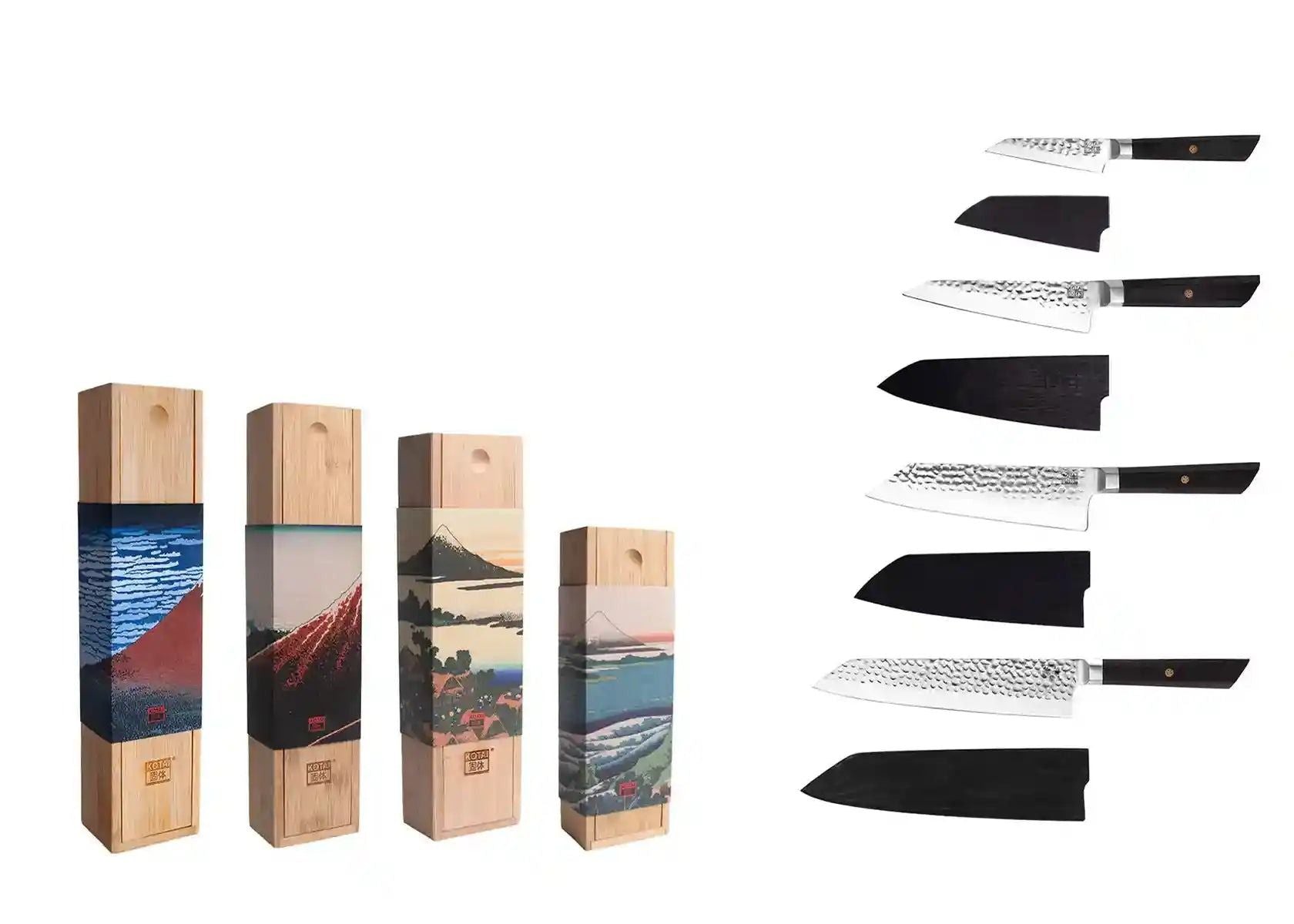 kotai bunka complete set met officemes, groentemes, santoku en koksmes kiritsuke