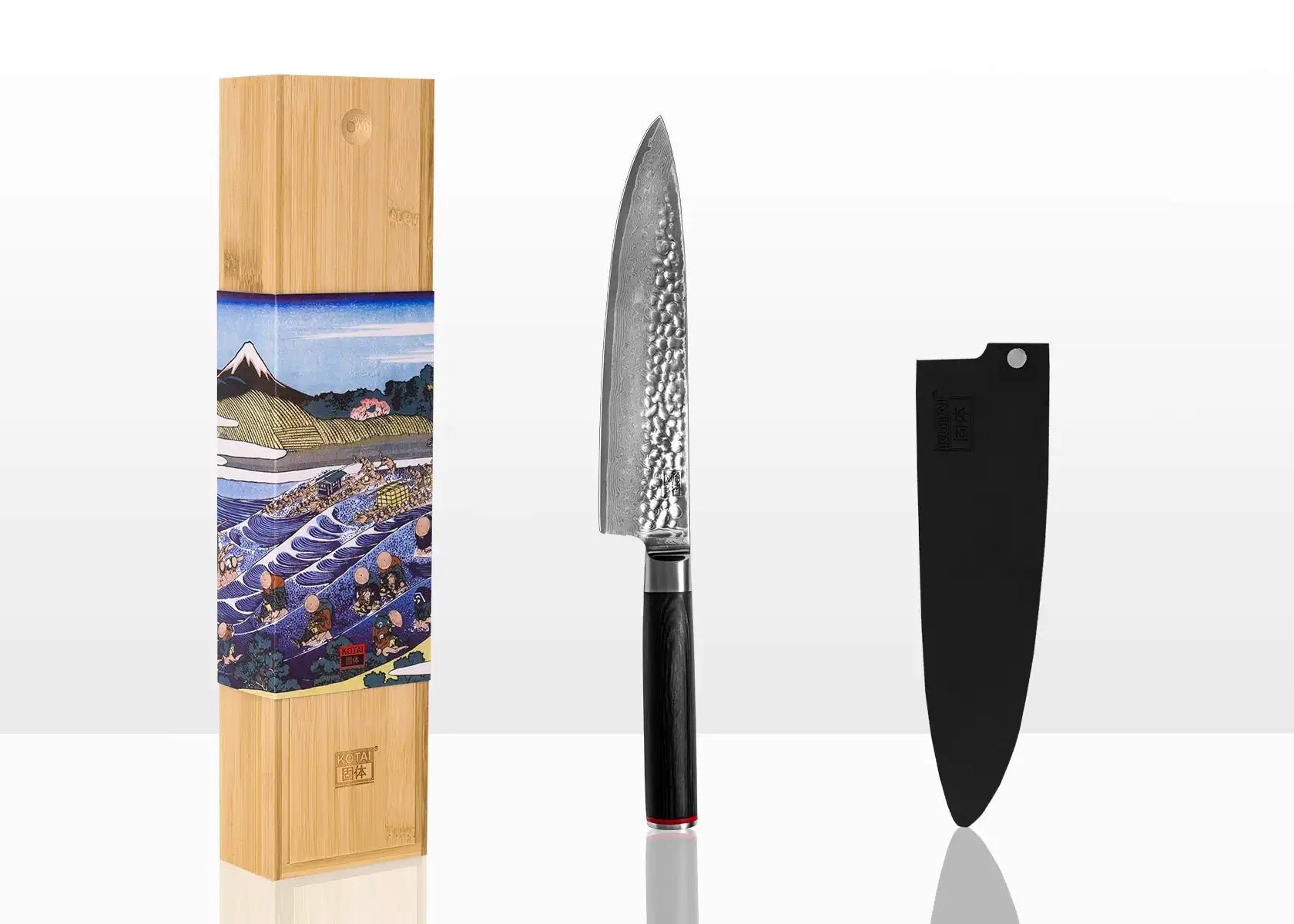 kotai pakka damascus koksmes gyuto 20 cm pakkahout met mesbeschermer en doos