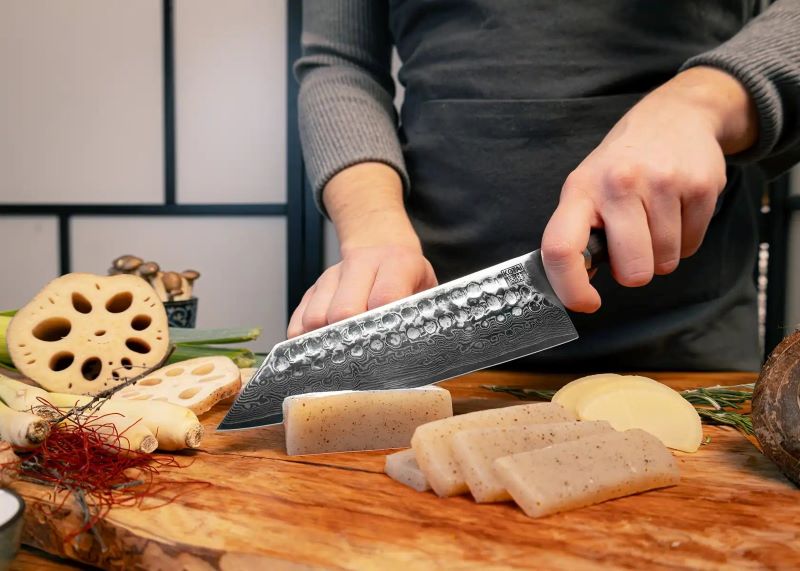 groente snijden met kotai bunka damascus santokumes 18 cm ebbenhout