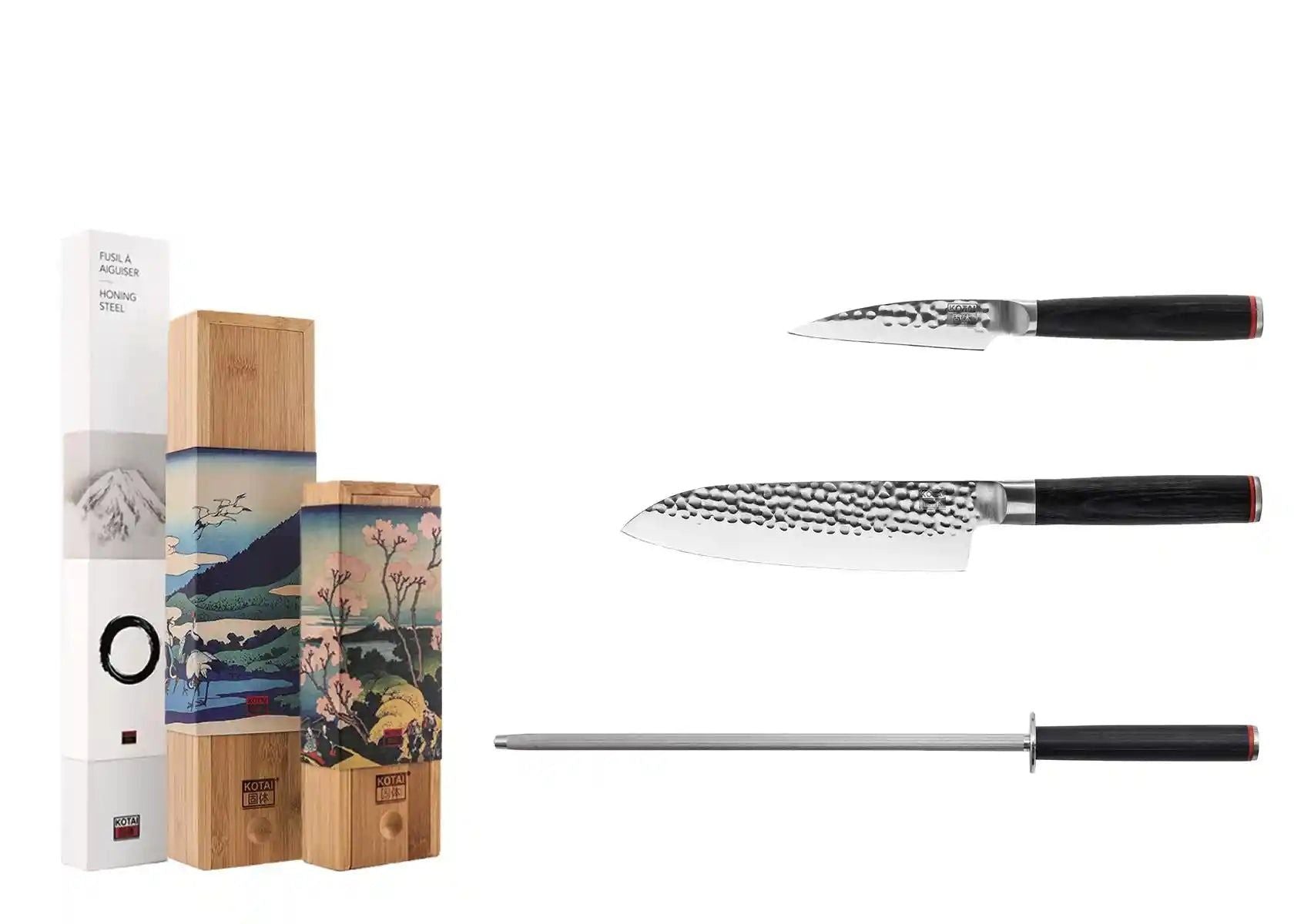 kotai pakka starter set deluxe met officemes, santoku en aanzetstaal