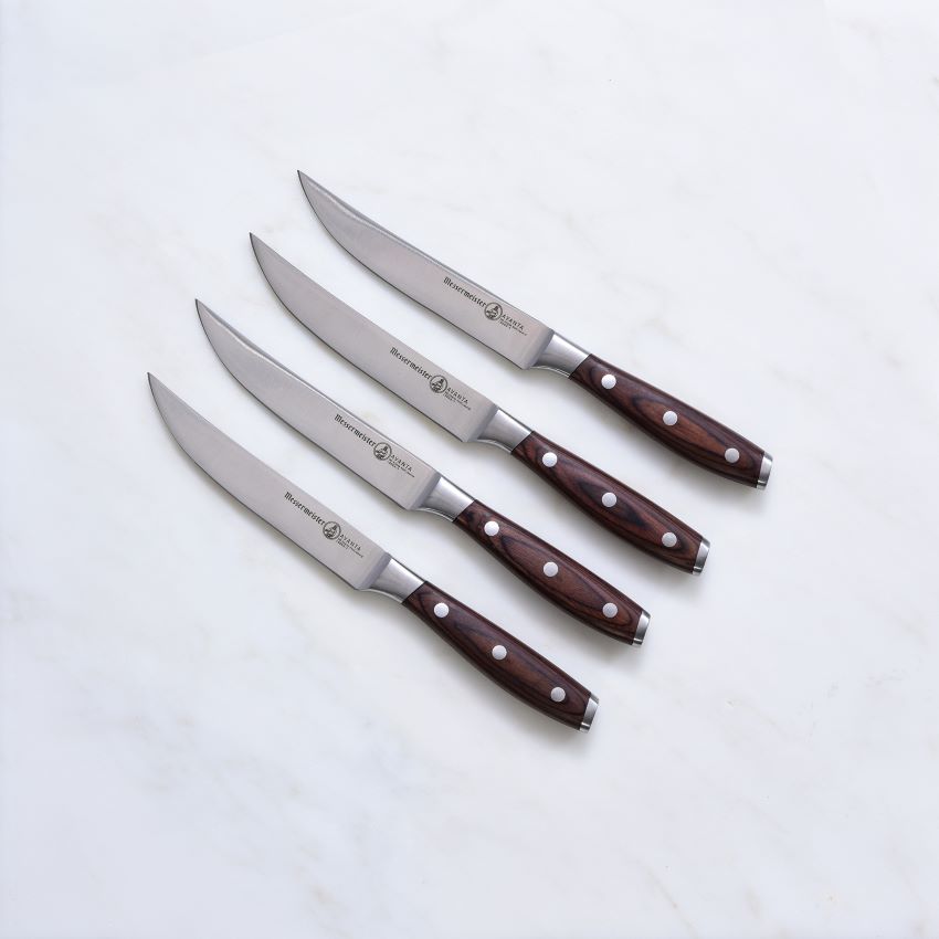 4 steakmessen messermeister avanta rvs pakkahout op marmeren blad