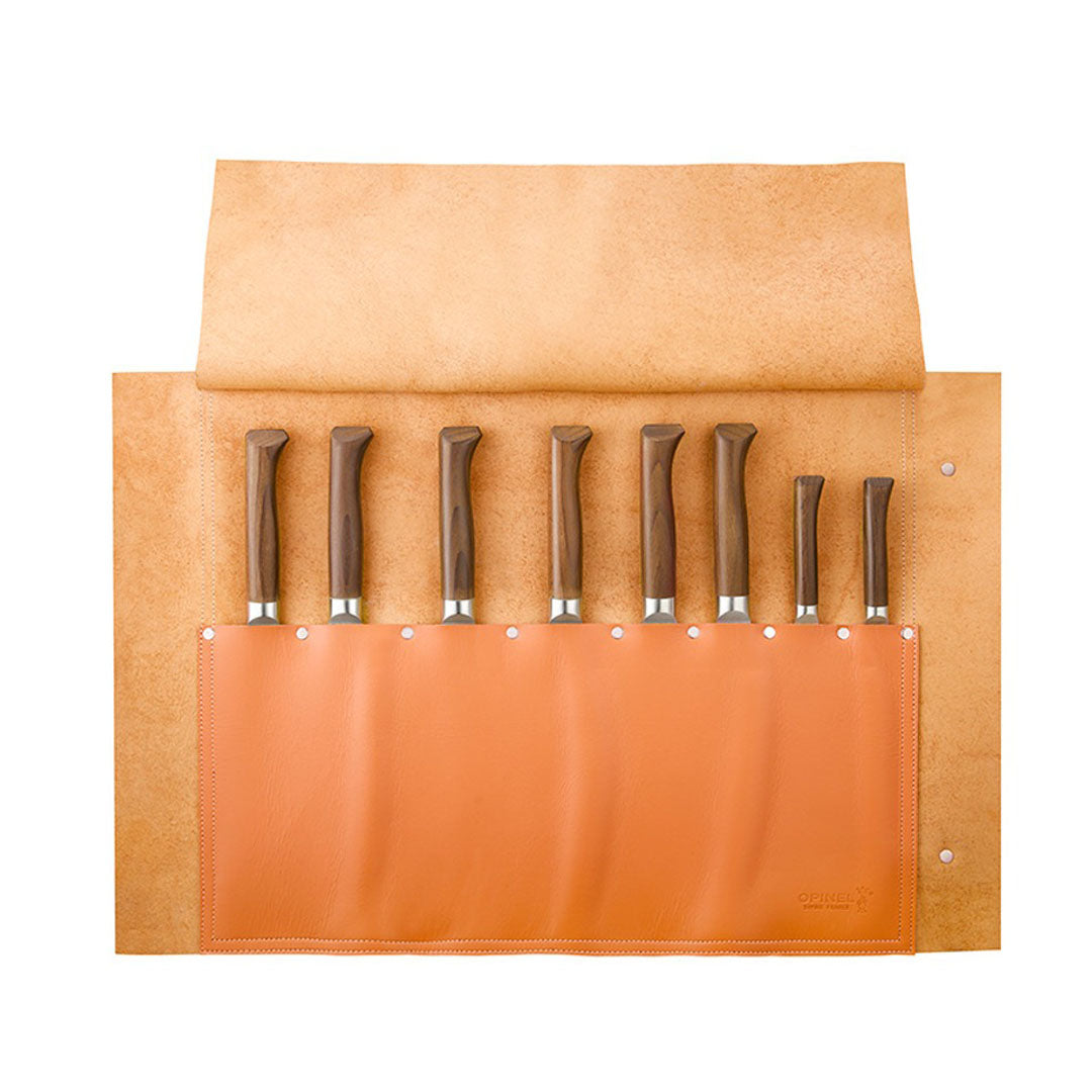 opinel messenmap tawny leer met 8 messen