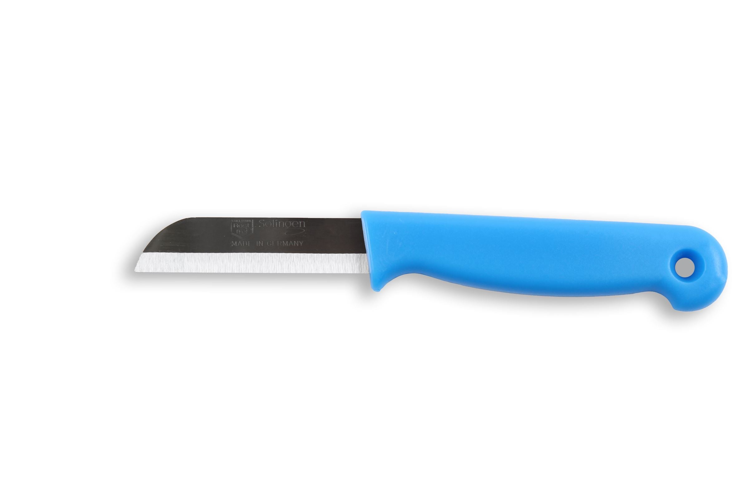 Solingen Aardappelmesje blauw met gat RVS 6 cm op kaart 12 stuks