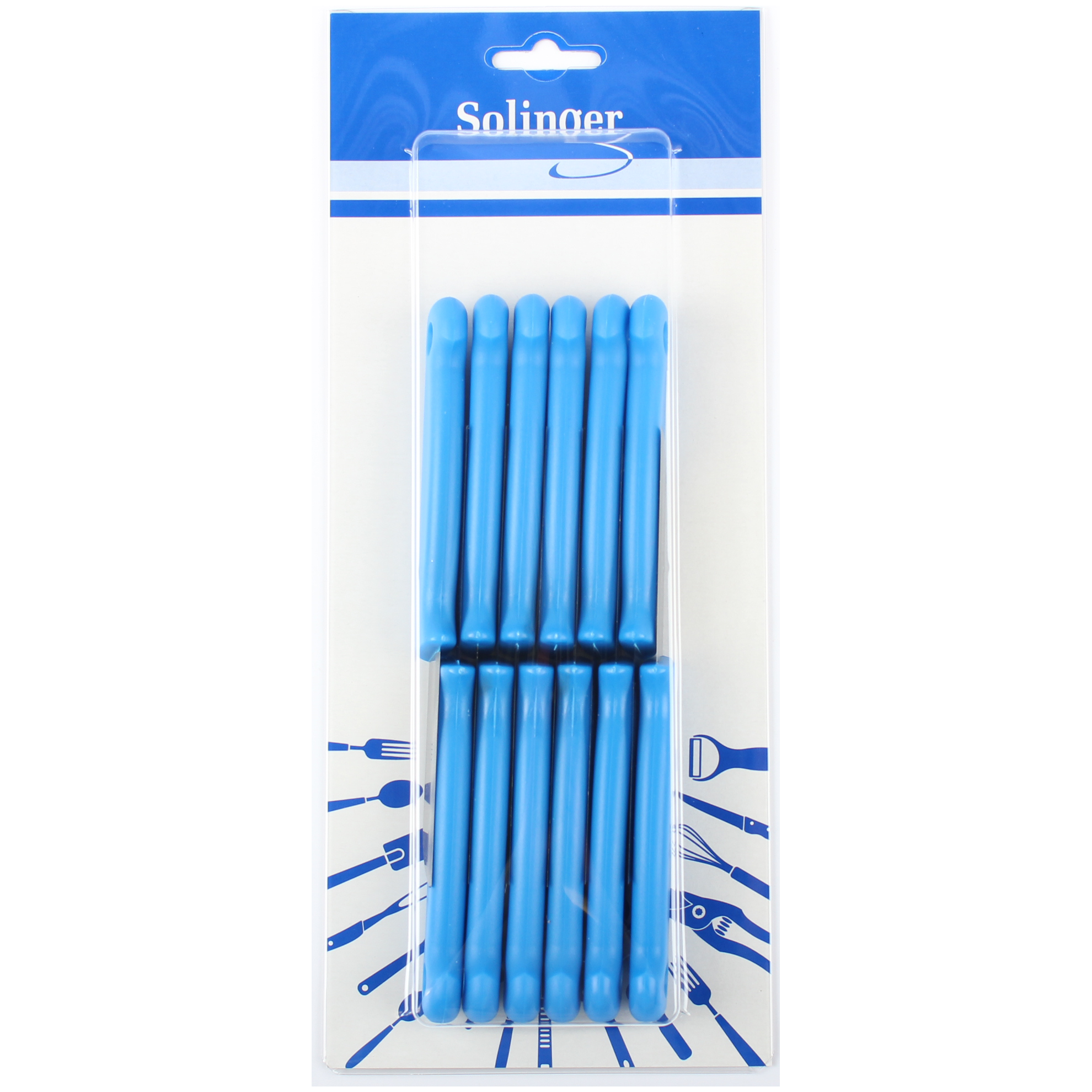 Solingen Aardappelmesje blauw met gat RVS 6 cm op kaart 12 stuks