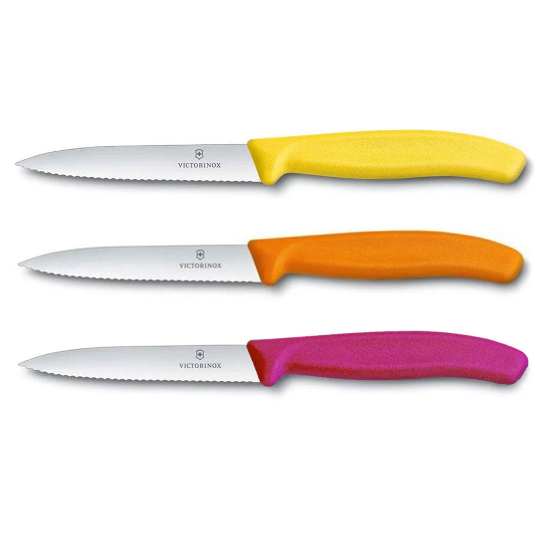 Victorinox Groentemes 10 cm RVS kartel set van 3 verschillende kleuren (geel, oranje, roze)