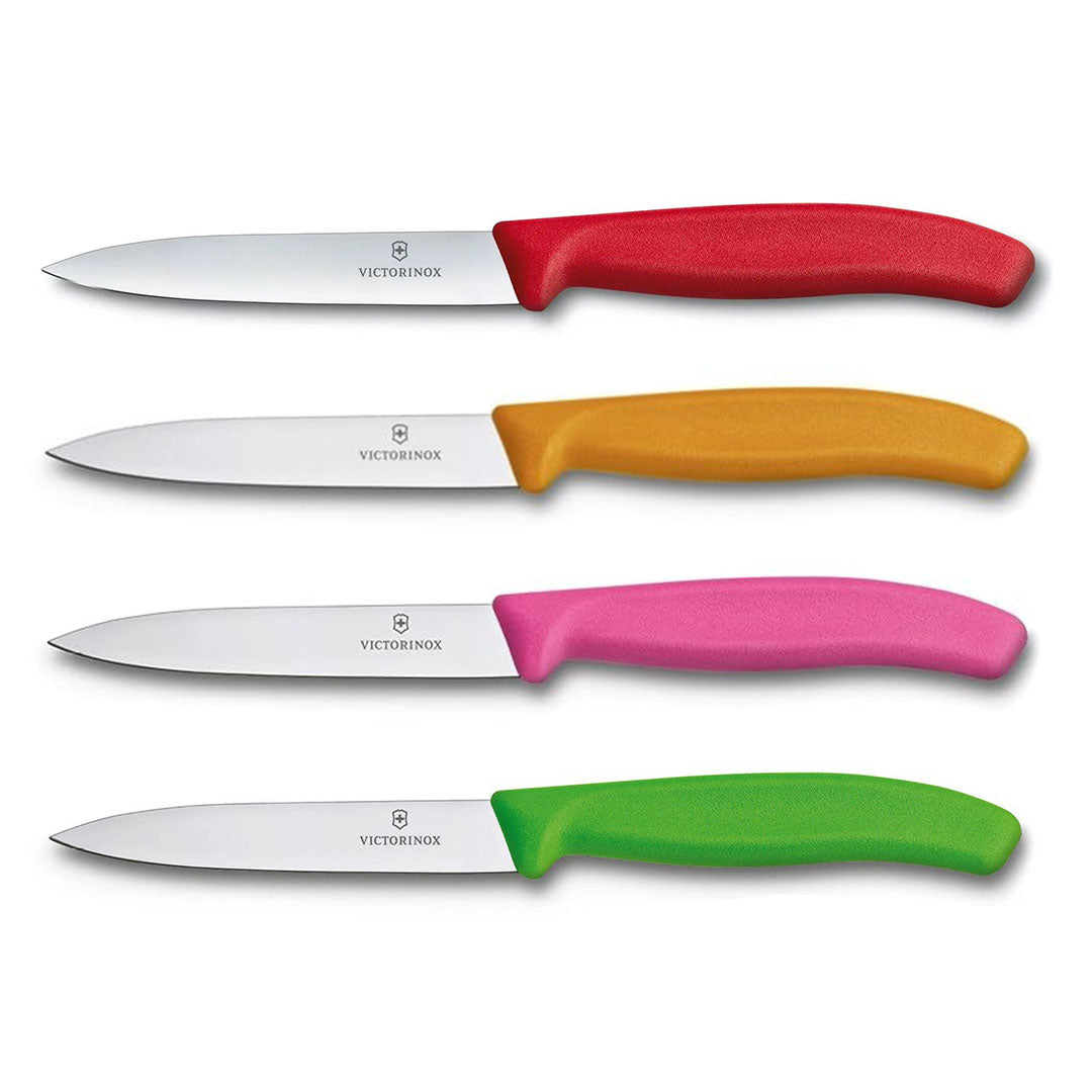 Victorinox Schilmes 8 cm RVS glad set van 4 verschillende kleuren (rood, oranje, roze, groen)