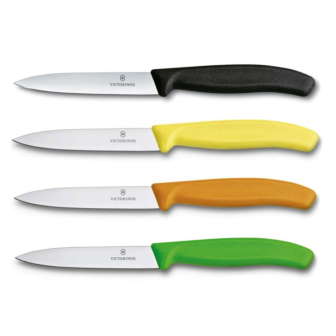 Victorinox Schilmes 8 cm RVS glad set van 4 verschillende kleuren (zwart, geel, oranje, groen)