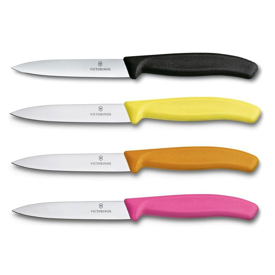 Victorinox Schilmes 8 cm RVS glad set van 4 verschillende kleuren (zwart, geel, oranje, roze)