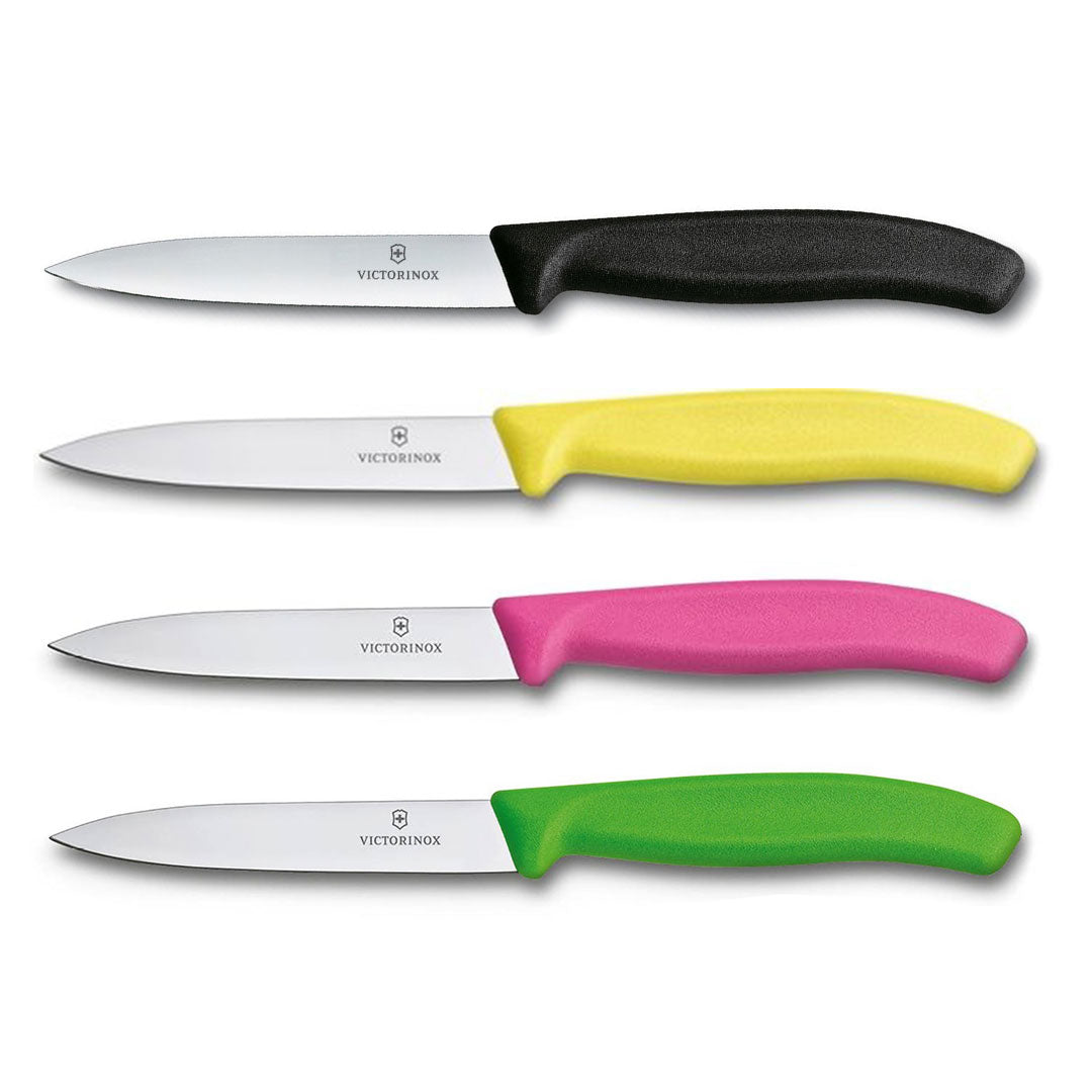 Victorinox Schilmes 8 cm RVS glad set van 4 verschillende kleuren (zwart, geel, roze, groen)