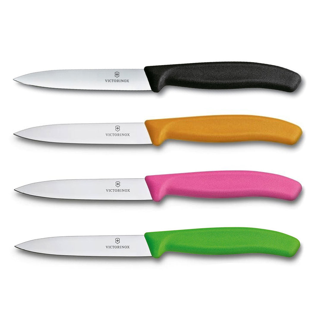 Victorinox Schilmes 8 cm RVS glad set van 4 verschillende kleuren (zwart, oranje, roze, groen)