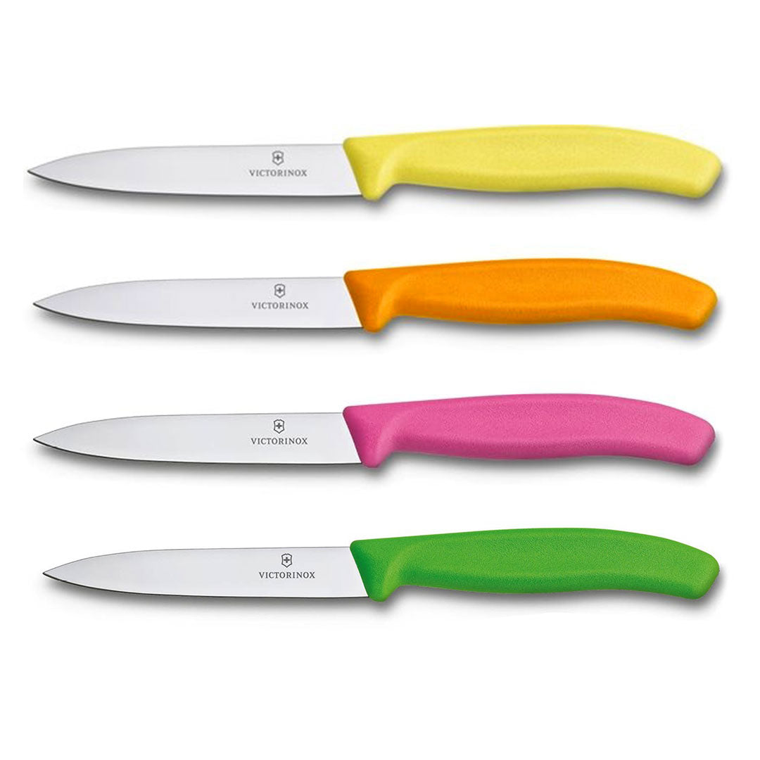 Victorinox Schilmes 8 cm RVS glad set van 4 verschillende kleuren (geel, oranje, roze, groen)