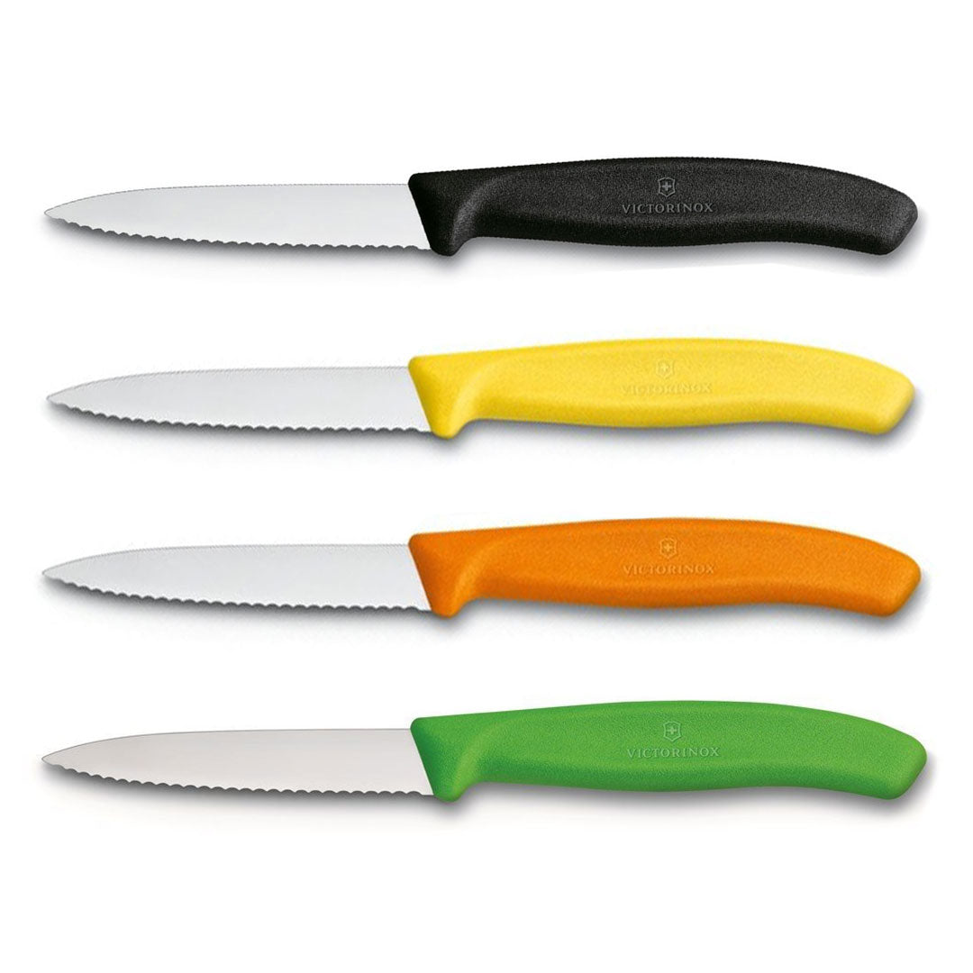 Victorinox Schilmes 8 cm RVS kartel set van 4 verschillende kleuren (zwart, geel, oranje, groen)