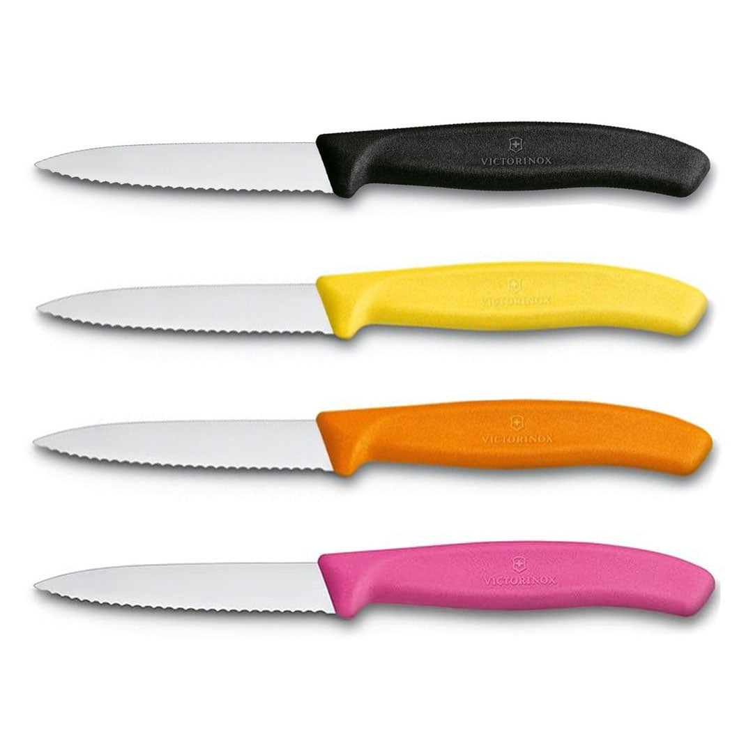Victorinox Schilmes 8 cm RVS kartel set van 4 verschillende kleuren (zwart, geel, oranje, roze)