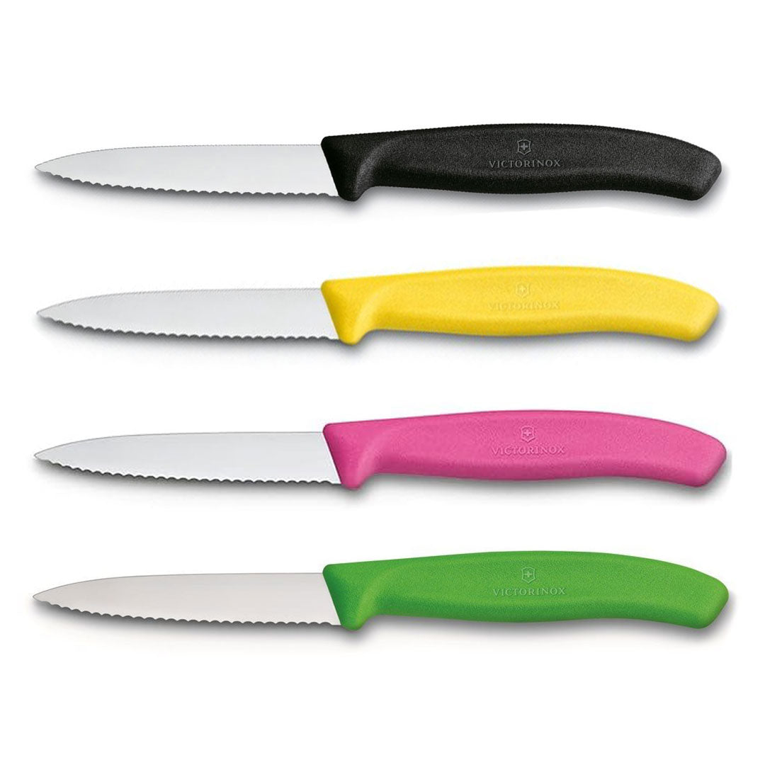 Victorinox Schilmes 8 cm RVS kartel set van 4 verschillende kleuren (zwart, geel, roze, groen)