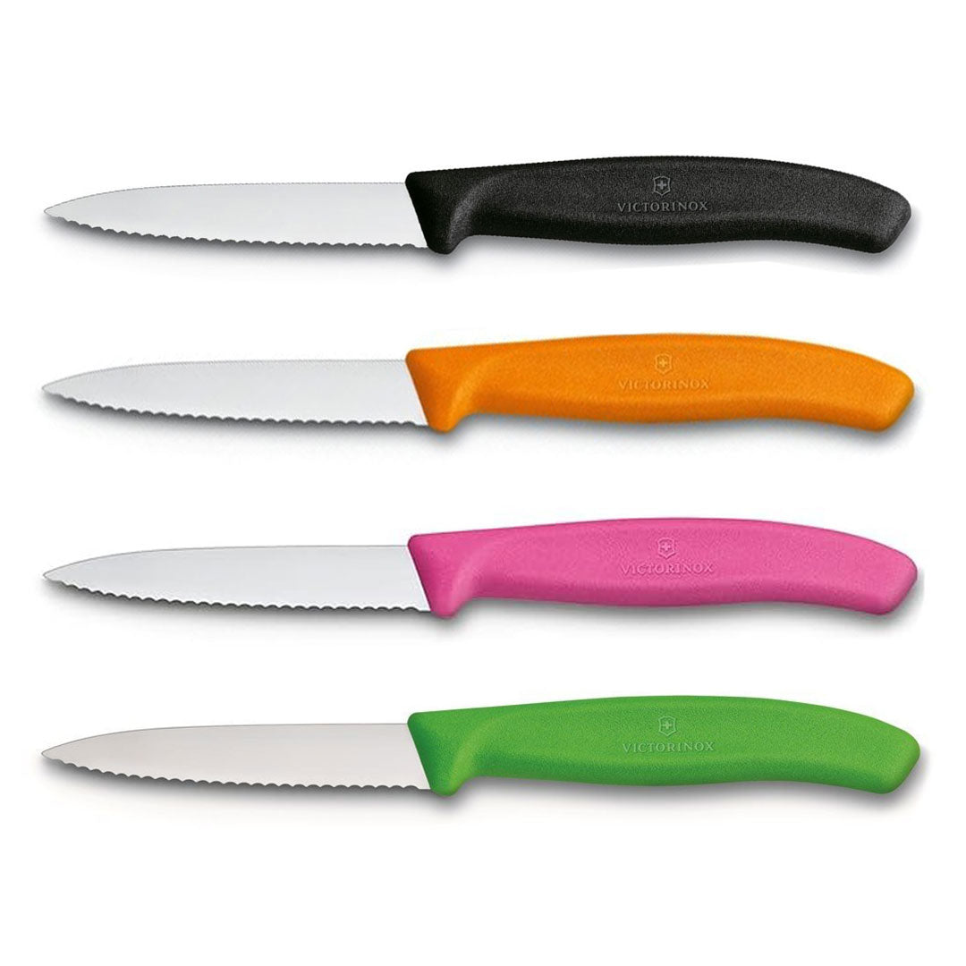 Victorinox Schilmes 8 cm RVS kartel set van 4 verschillende kleuren (zwart, oranje, roze, groen)