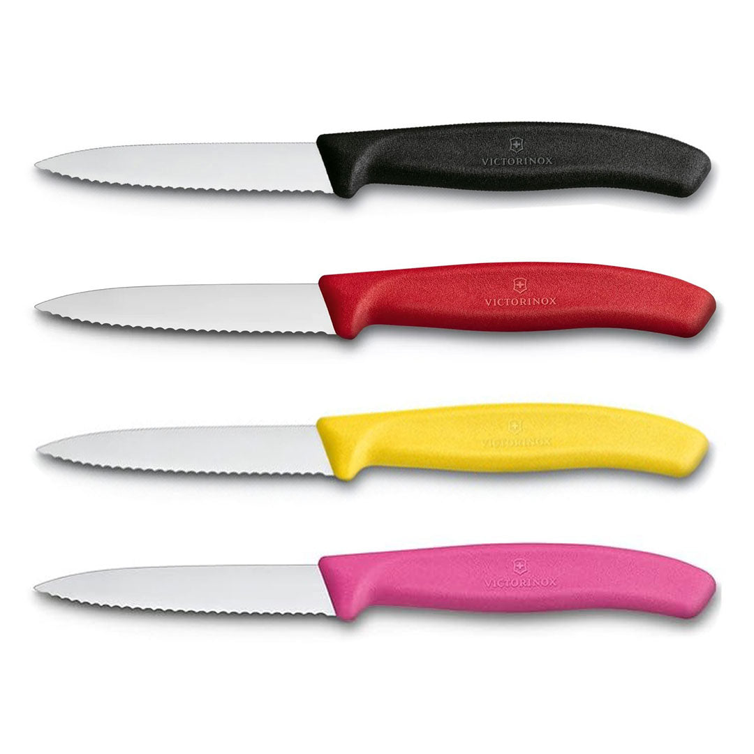 Victorinox Schilmes 8 cm RVS kartel set van 4 verschillende kleuren (zwart, rood, geel, roze)
