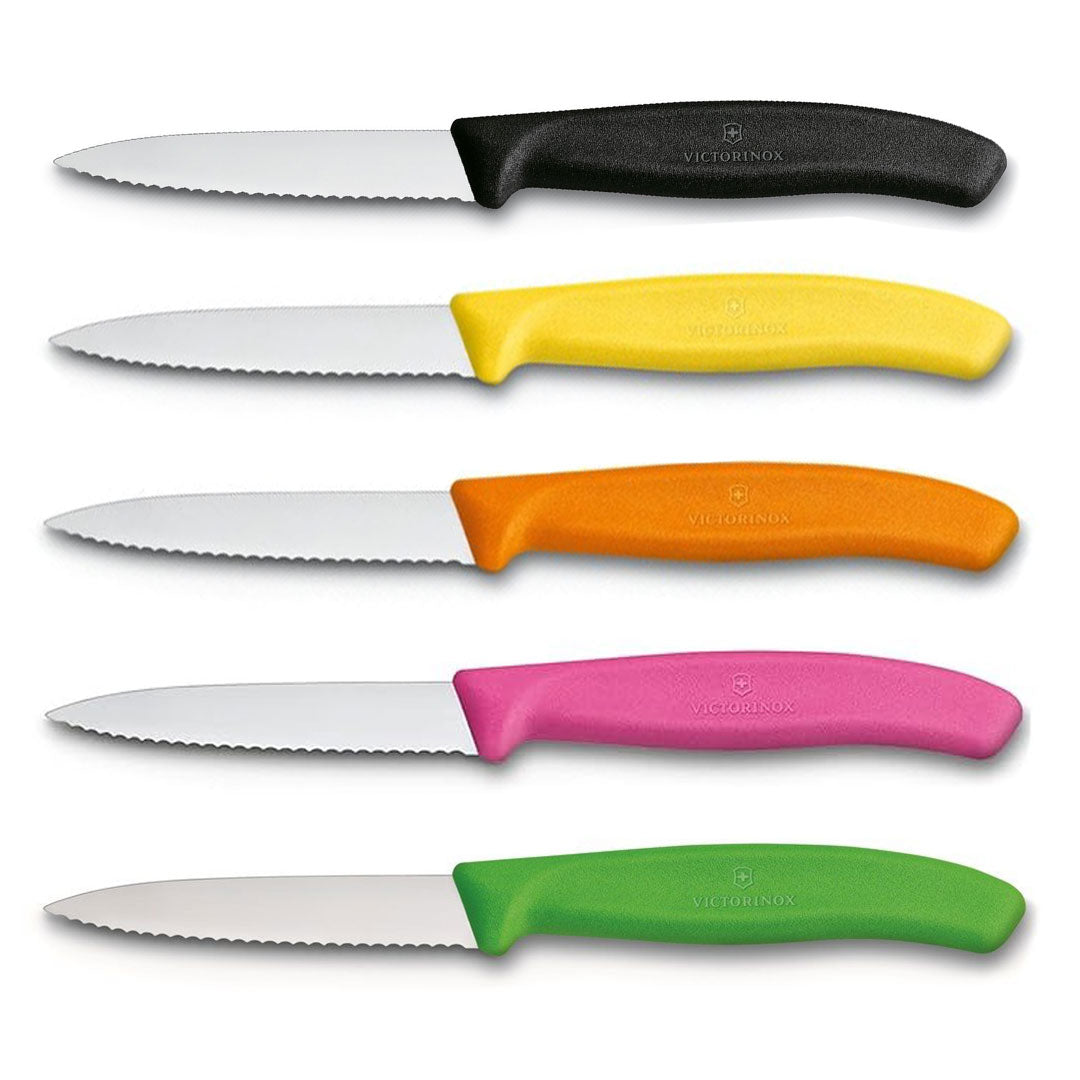 Victorinox Schilmes 8 cm RVS kartel set van 5 verschillende kleuren (zwart, geel, oranje, roze, groen)