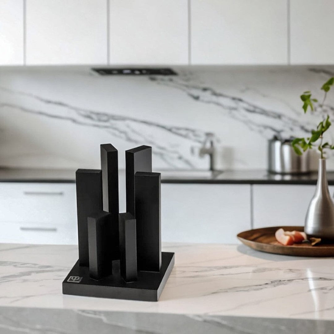 yaxell ran magnetische messenhouder tower zwart op aanrecht