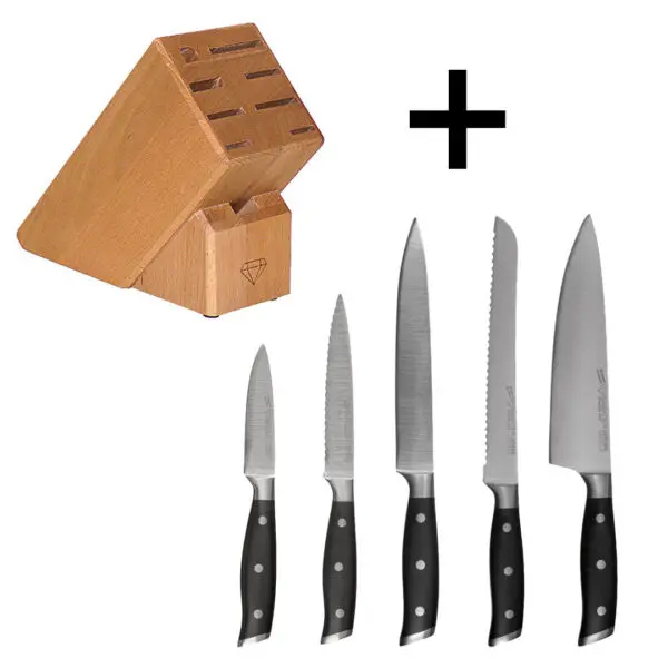 diamant sabatier messenblok beukenhout met 5 messen