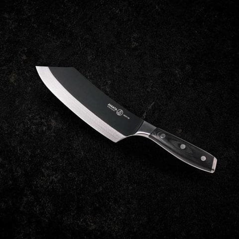 messermeister bennie kendrick bbq mes avanta 20 cm zwart op zwarte tafel