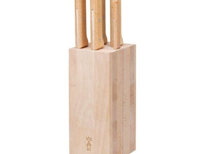 opinel parallele bread messenblok van beukenhout met 5 opinel messen