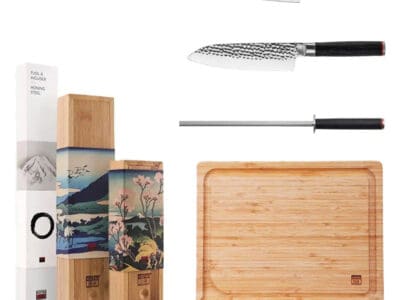 kotai pakka set deluxe officemes, santoku, aanzetstaal en snijplank