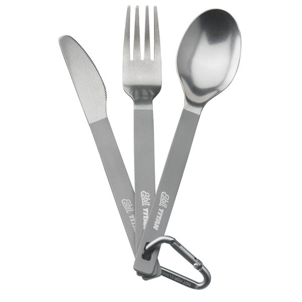 Esbit titanium campingbestek mes vork lepel met karabijnhaak