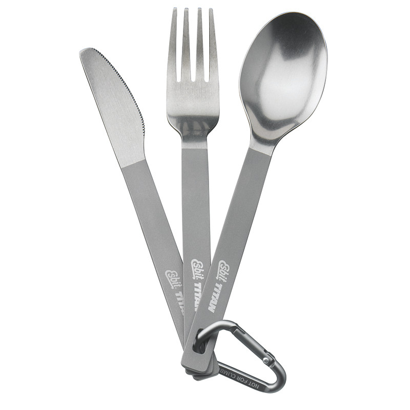 Esbit titanium campingbestek mes vork lepel met karabijnhaak