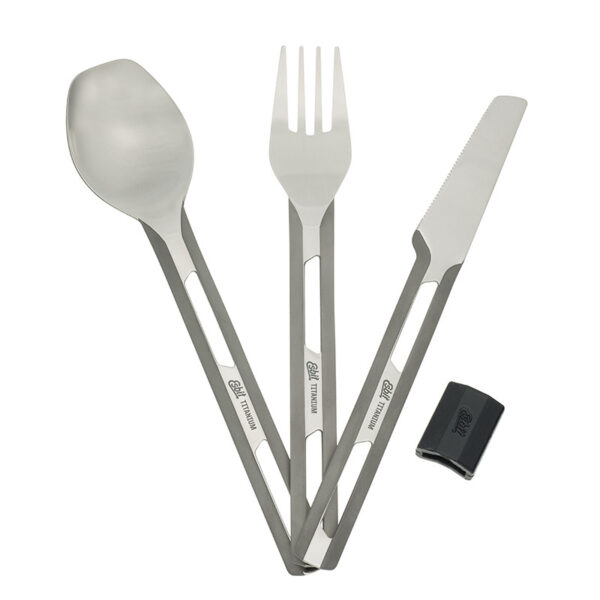 Esbit titanium campingbestek driedelig met siliconen houder