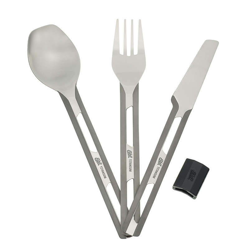 Esbit titanium campingbestek driedelig met siliconen houder
