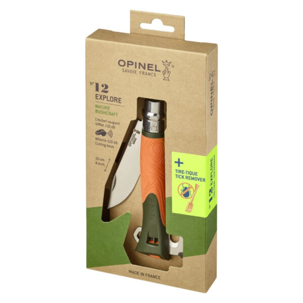 Opinel N°12 Explore zakmes oranje met tekentang