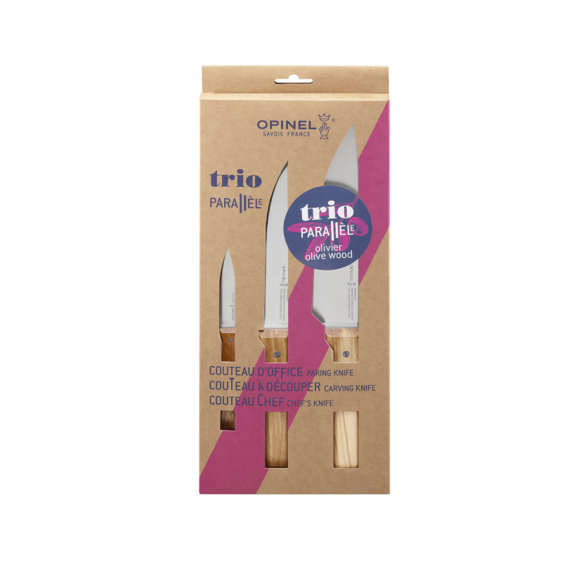 Opinel Parallèle messenset olijfhout 3-delig