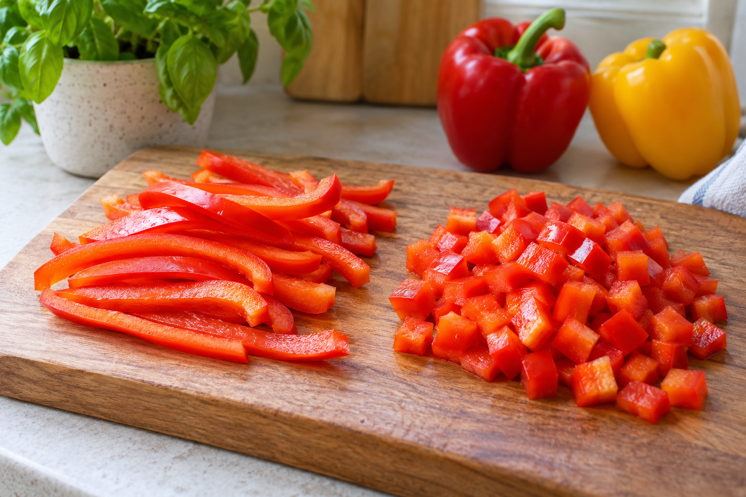 Paprika in repen en blokjes — AI-illustratie